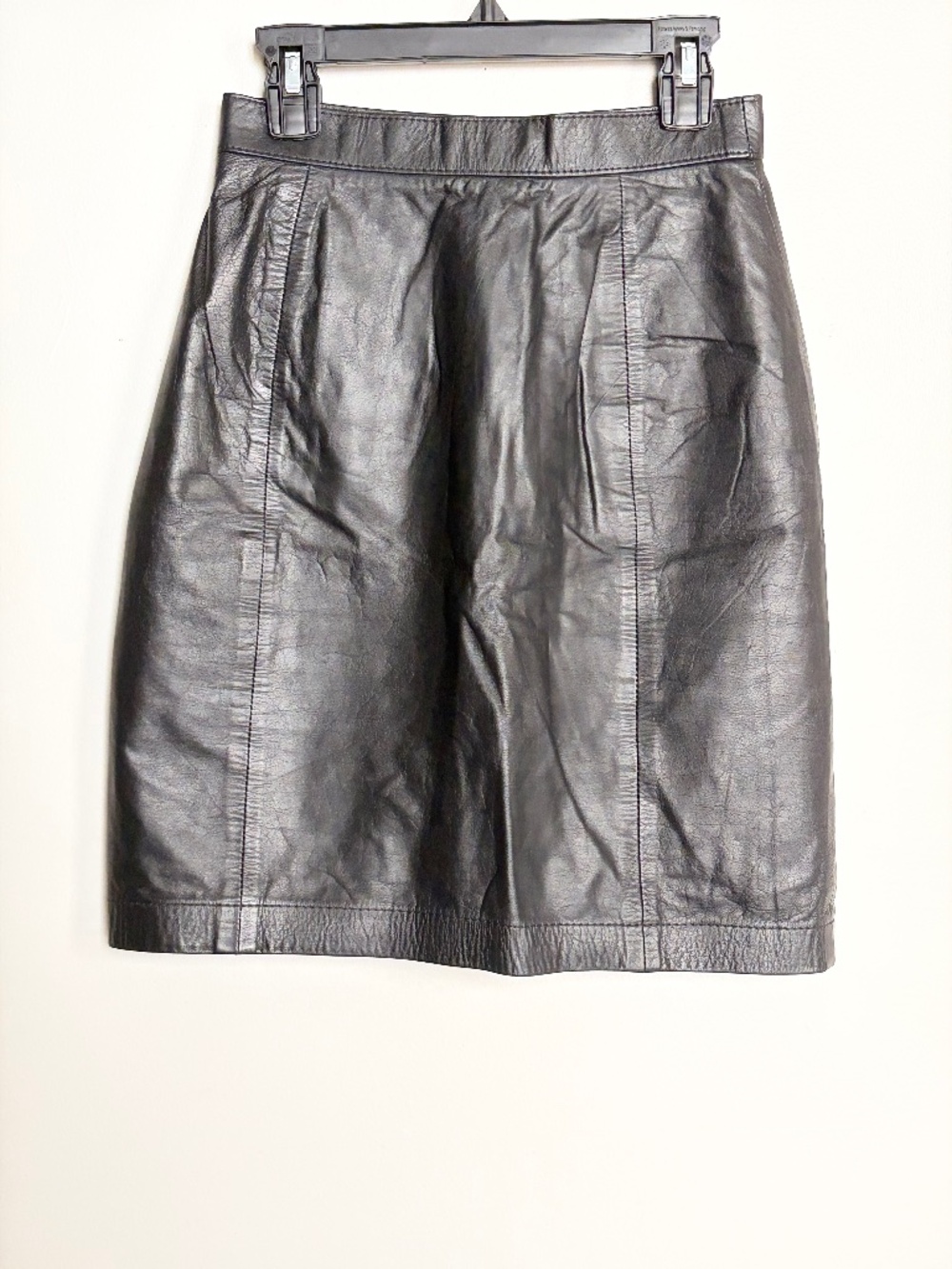 Women’s 1980s Vintage Office Siren Black Leather Mini Pencil Skirt - Medium